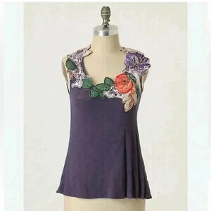Anthropologie | Rio Rao Purple Sleeveless Asymmetrical Embellished Top
